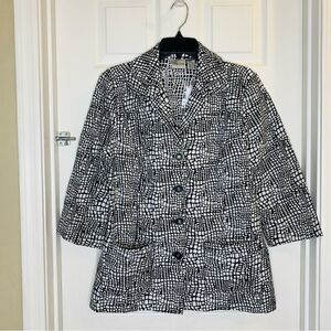 Chicos Pebbled Trail Phyllis 3/4 Sleeve Jacket White and Black Size 1